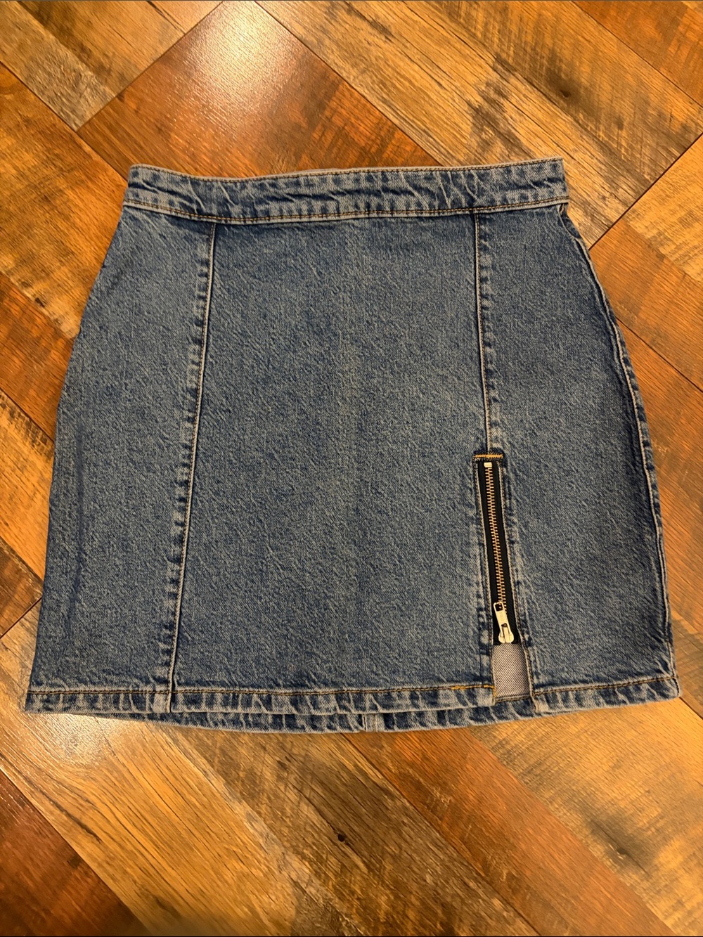 We The Free Denim Mini Skirt with Hem Zip - Blue